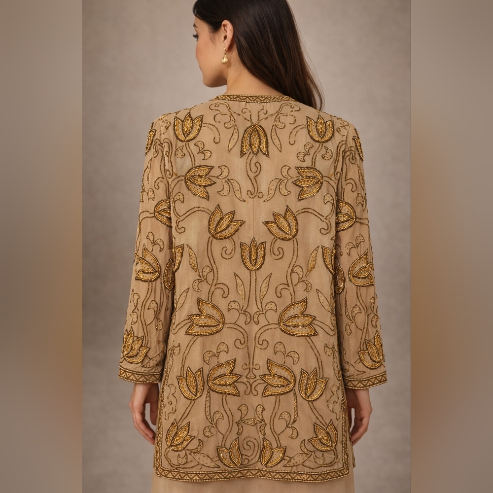 Vintage Jasjas NY Beaded Jacket Size 8 Gold Sequin Embroidered Evening Gatsby - Picture 2 of 4